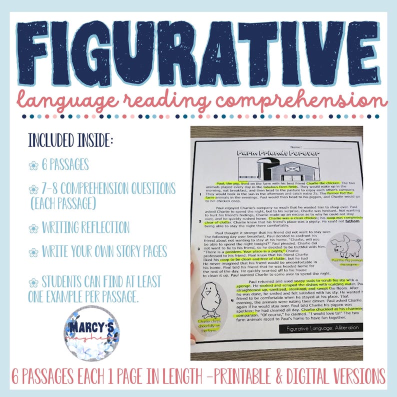 Figurative Language Reading Comprehension Passages With Questions ...