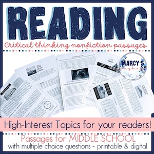 7th grade and 8th grade Reading Comprehension Passages worksheet, Nonfiction critical thinking and fluency practice
