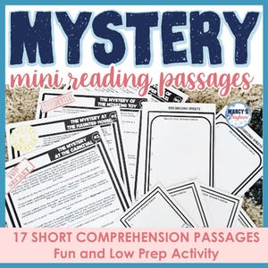 Mysteries reading comprehension passages practice short stories with clues and questions 2nd 3rd grade Homeschooler ELA teacher printable