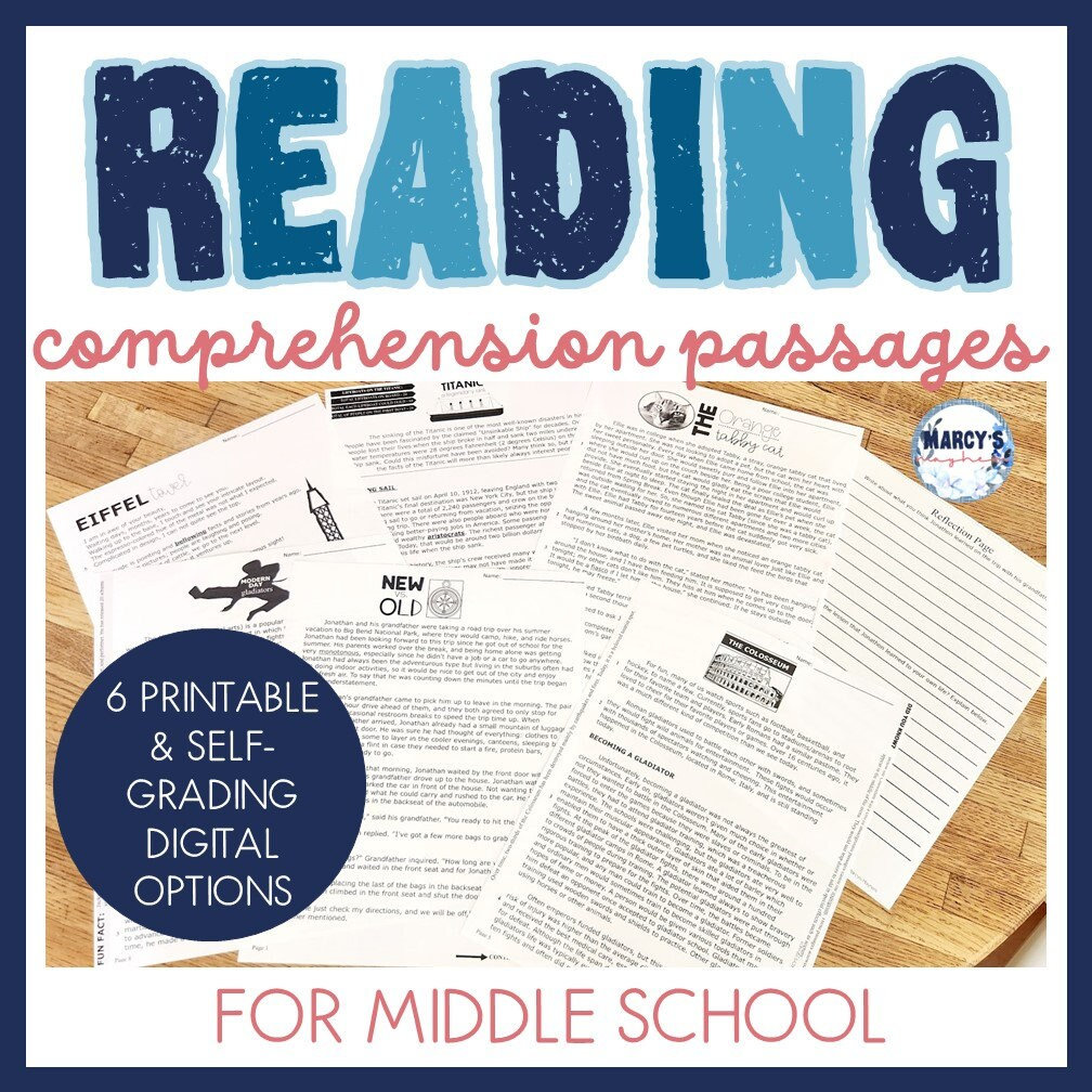Reading Comprehension assessments 7th & 8th, Critical Thinking fluency passages - 7th and 8th grade ELA worksheets