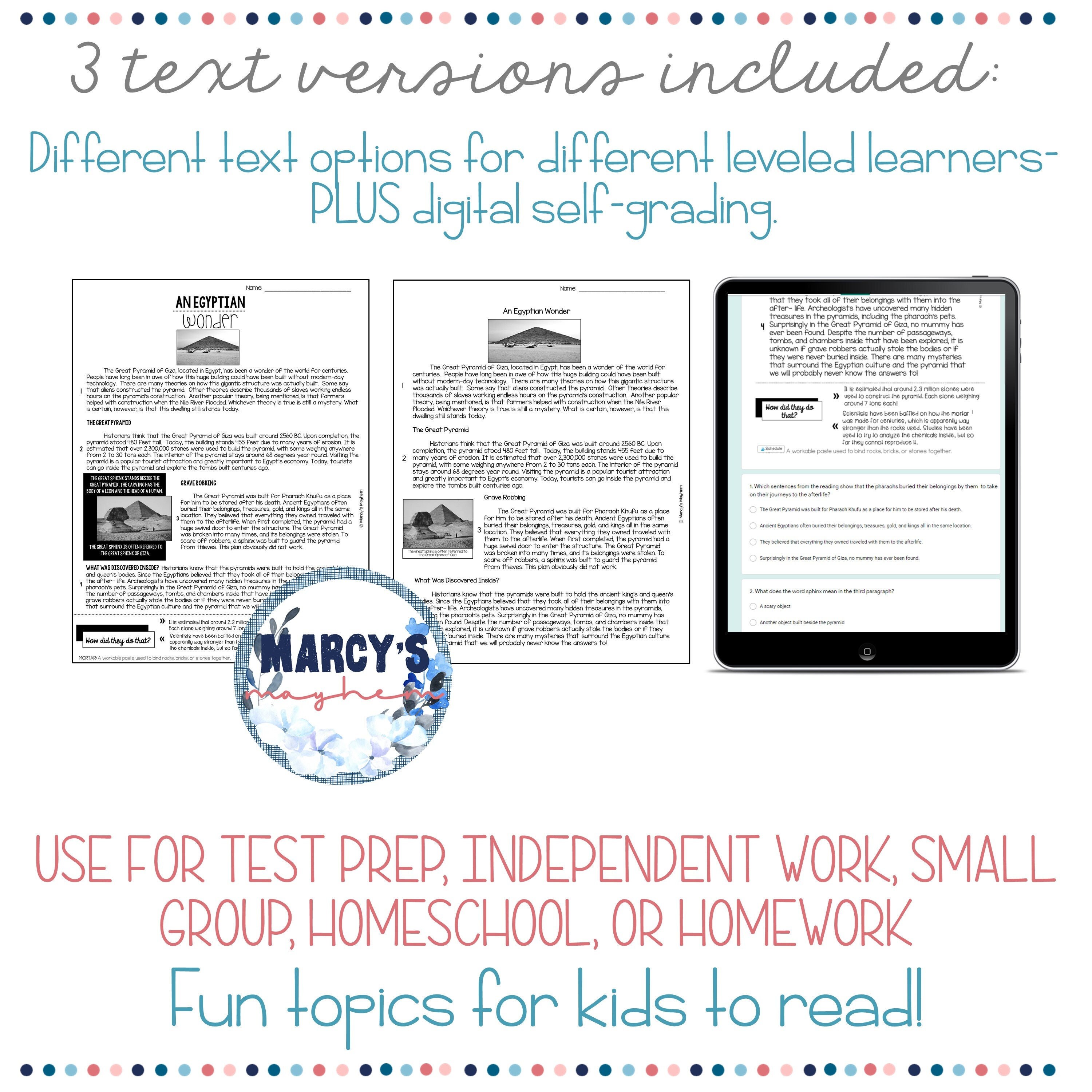 Nonfiction Reading Passages With Comprehension Questions 4th, 5th Grade ...