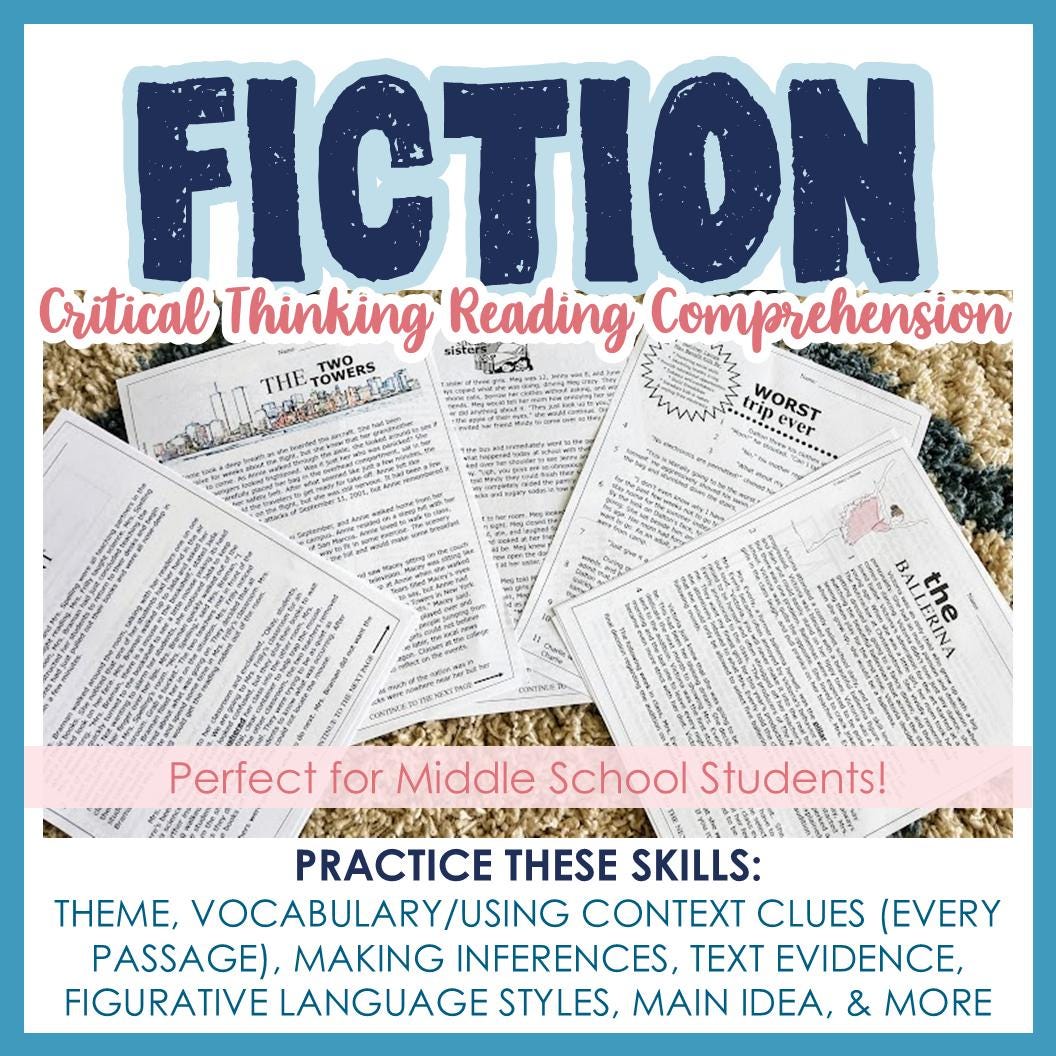 7th 8th Grade FICTION Fluency Passages, Critical Thinking Reading ...