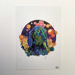 Dachshund Print Arte Espacial Colorida A6 Cartão Postal e Envelope