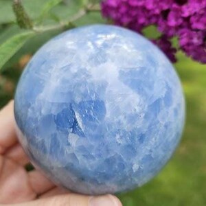 Polished Blue Calcite Sphere: Madagascar Crystal for Peace
