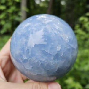 Polished Blue Calcite Sphere: Madagascar Crystal for Peace