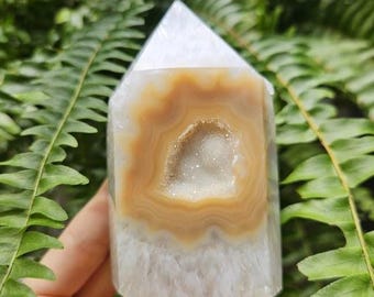 Druzy Agate Tower: Raw & Polished Crystal Point, Brazilian Crystals