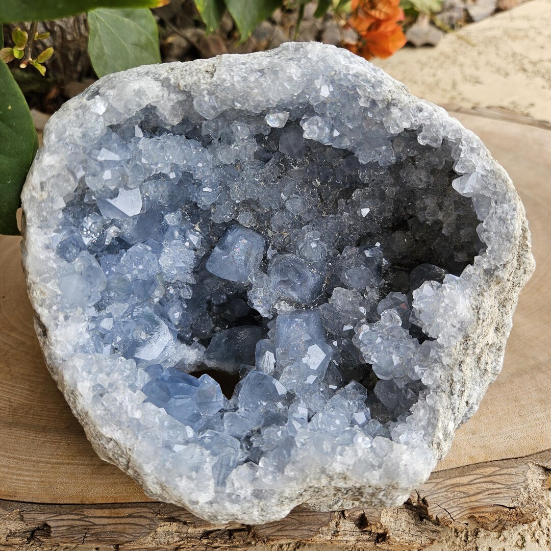 thumbnail image 2 of MOGEMT Raw Blue Celestite Crystal Geode Natural Healing Crystal Cluster Large Irregular Celestine Stone Home Decor 3-4 Lbs 2 of 11