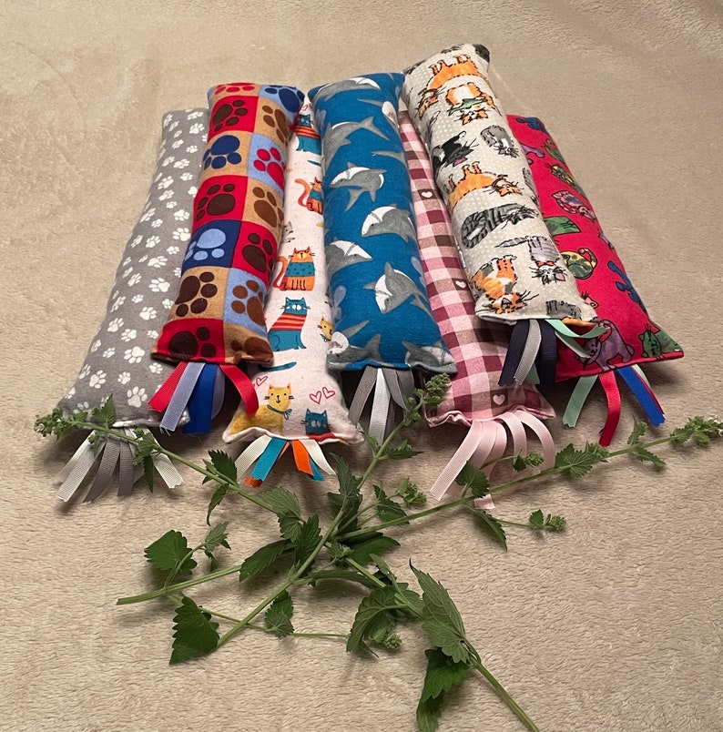 Handmade Catnip Kicker Toy, Crinkle & Ribbon, Fun Fabrics image 1