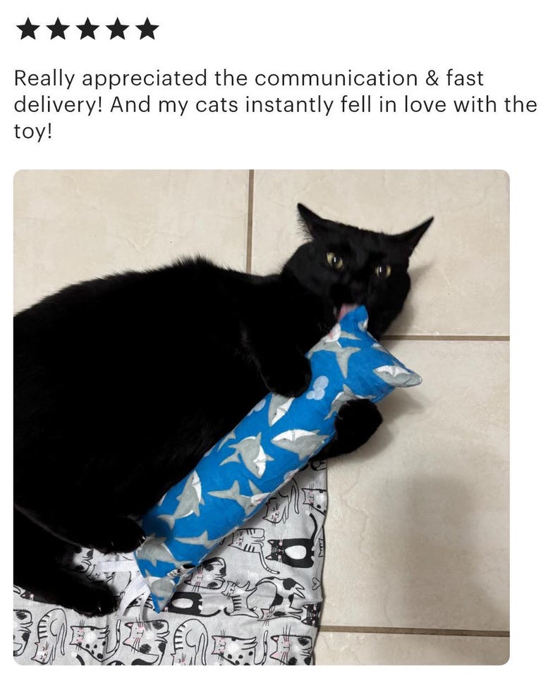 Handmade Catnip Kicker Toy, Crinkle & Ribbon, Fun Fabrics image 13