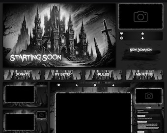 Animated Halloween Twitch Overlay Package, Dark Grey Stream OBS Overlay, Black Grey Stream Layout Pack, Vtuber Spooky Overlay, Goth overlays