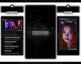 TikTok Overlay Animated Black & White Package, Vertical Streaming Overlay Pack, Stream Layout, Dark Overlay for TikTok Live