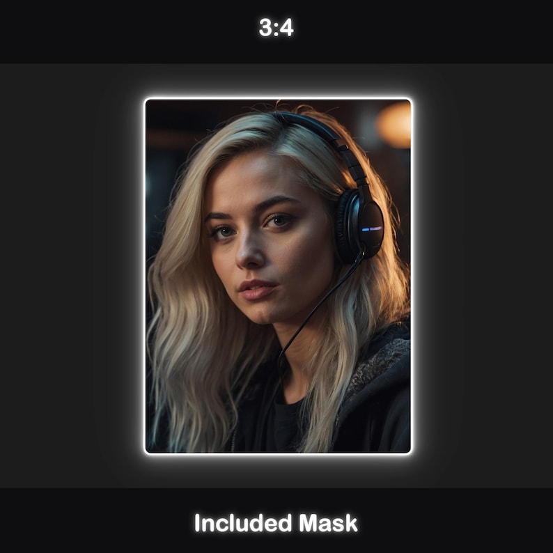 Vertical white neon webcam border in a 3:4 aspect ratio, glowing with a subtle flicker, designed to add a stylish element to personal or gaming streams.