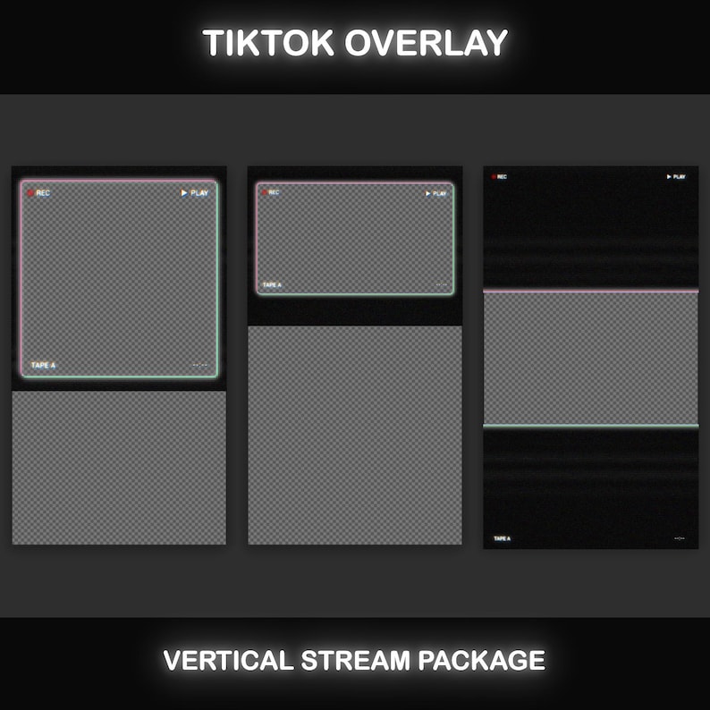 TikTok Live Overlay Pack, Vertical Pixelated Retro TV VHS Style with Glitch Text Screens, Animated Stream Layout for Mobile Streaming