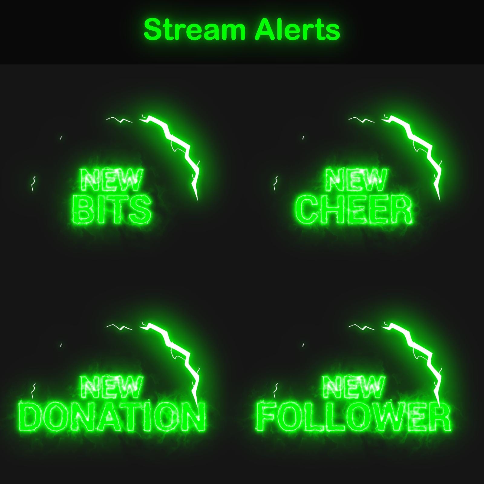 Green Electric Animated Stream Alerts Pack for Twitch | 13x Lightning ...