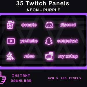 Purple Twitch panels | neon panels for Twitch | Twitch profile panel | Glow | simplistic | Streaming Panels