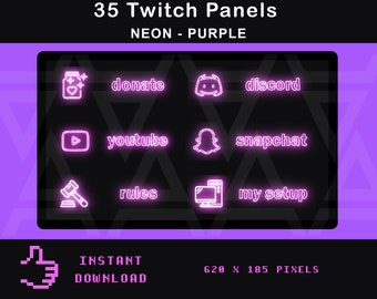 Purple Twitch panels | neon panels for Twitch | Twitch profile panel | Glow | Simplistic | Streaming Panels