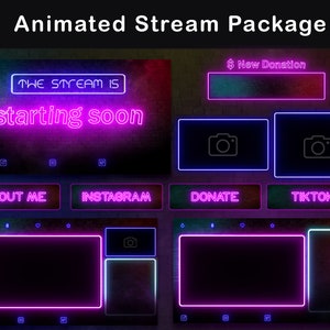 Neon Twitch Overlay Animated Package | Twitch overlay Pink | Twitch Alerts | Twitch Panels | Stream Transitions | Twitch Webcam Overlay