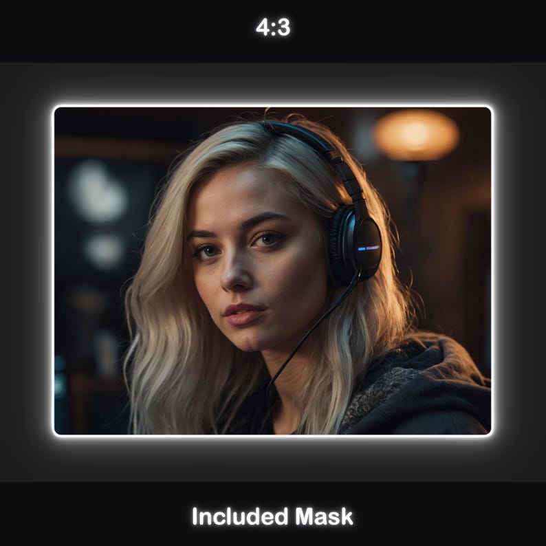 Traditional 4:3 aspect ratio webcam overlay, encased in a flickering white neon border, perfect for streamers who favor a classic layout with contemporary flair.