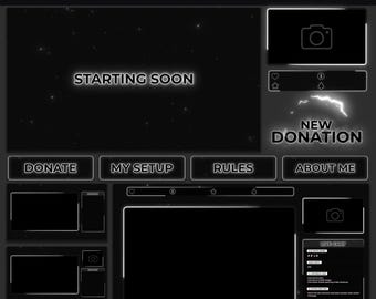 Black and White Twitch Overlay Package, Animated Monochrome Stream Overlay for OBS and Streamlabs, Clean Minimalist Neon Stream Pack