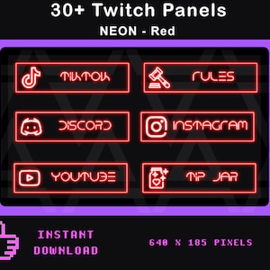 36 Twitch panels NEON RED| neon panels for Twitch | Twitch profile panels | Glow | Simplistic | Streaming Panels