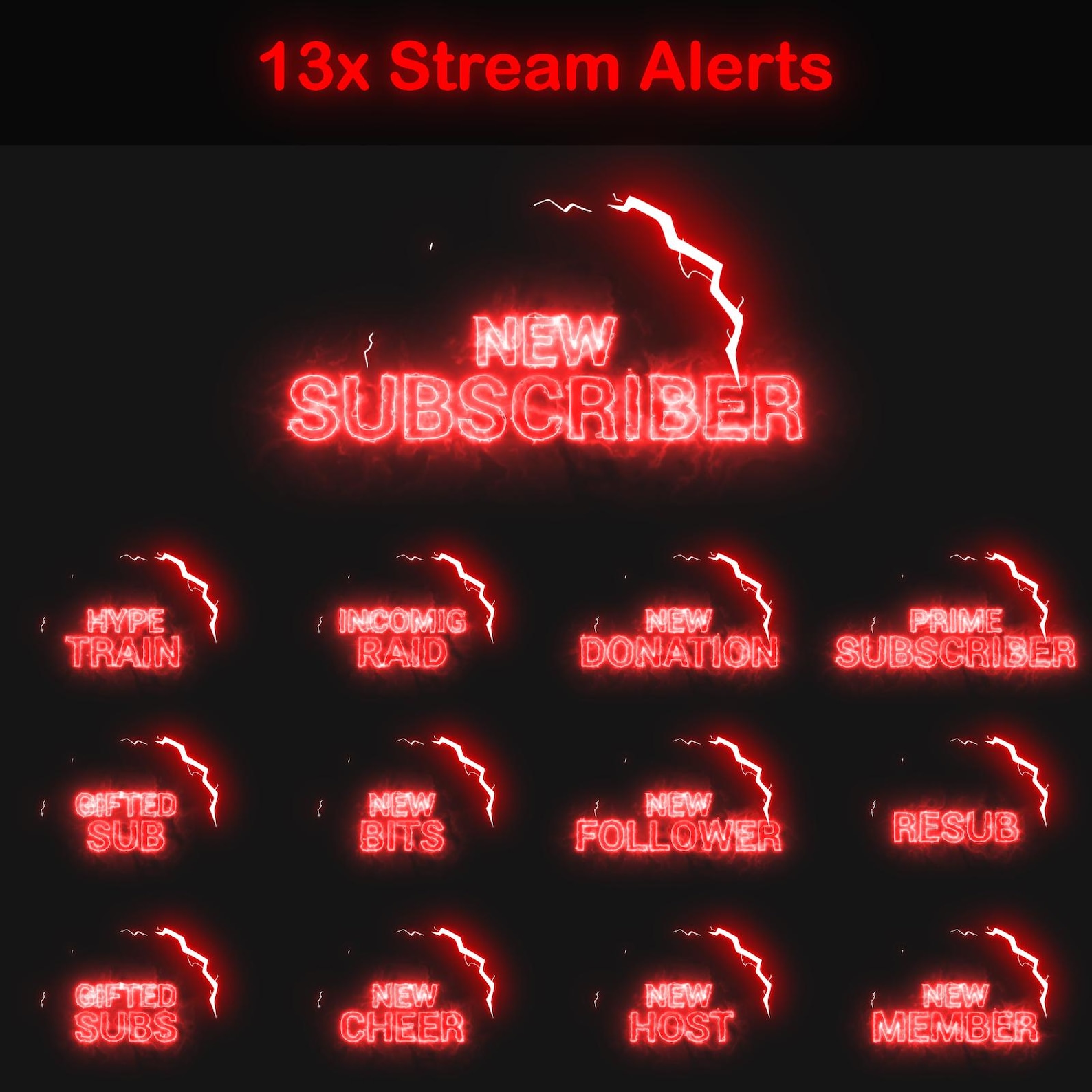 Stream Alert Visuals Red Electric Animated Stream Alerts Pack for Twitch | 13x Lightning ...