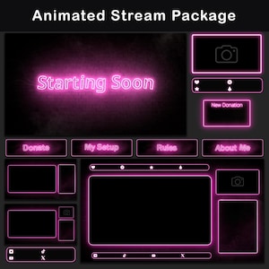 Animated Neon Twitch Overlay Package, Pink Stream OBS Overlay Pack, Stream Layout, Neon Pink Overlay | Alerts, Screens, Panels, Chatbox