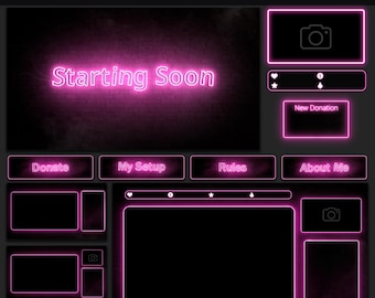 Animated Neon Twitch Overlay Package, Pink Stream OBS Overlay Pack, Stream Layout, Neon Pink Overlay | Alerts, Screens, Panels, Chatbox