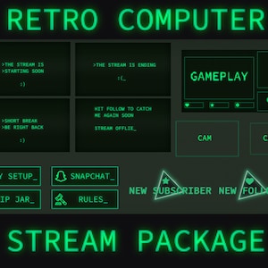 Animated Stream Package | Twitch overlay | Animated Twitch Alerts | Animated Screens | Twitch Panels | Stream Transition | Retro Computer