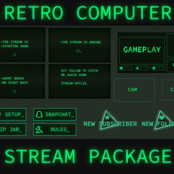 Animated Stream Package | Twitch overlay  | Animated Twitch Alerts | Animated Screens | Twitch Panels | Stream Transition | Retro Computer