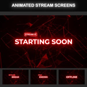 Animated Background Stream Starting Soon, Minimalist Twitch Overlay Pack | Dark OBS Overlay, Black and Red Stream Overlays, Be Right Back