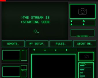 Paquete de superposiciones retro para Twitch: superposiciones animadas de CRT verde para OBS y Streamlabs, paquete de diseño para PC Pixel.
