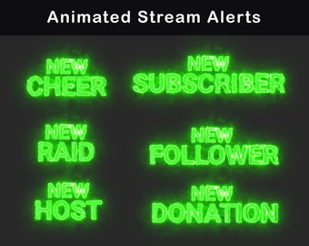 Animated Stream Alerts Green | Neon Style | Twitch Alerts | Twitch Overlay | Stream Overlay