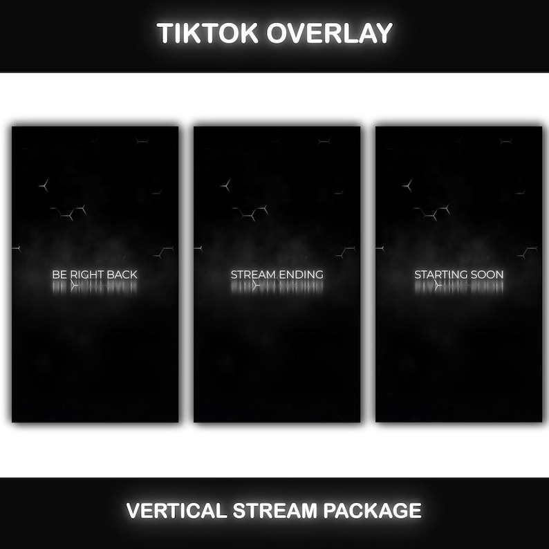 TikTok Overlay Animated Black & White Package, Vertical Streaming Overlay Pack, Stream Layout, Dark Overlay for TikTok Live