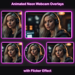 May include: Four different neon frames with a woman wearing headphones and looking at the camera. The text "with Flicker Effect" is at the bottom of the image.