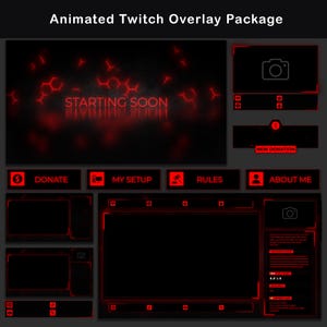 Black & Red Twitch Overlay Package | Minimal Animated Stream Package | Alerts, Screens, Panels, Stinger, Chatbox, Dark Theme Stream Overlays