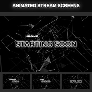 Animated Background Stream Starting Soon, Be Right Back, Dark Minimalist Twitch Overlay Pack | Black & White OBS Overlay, Stream Overlays