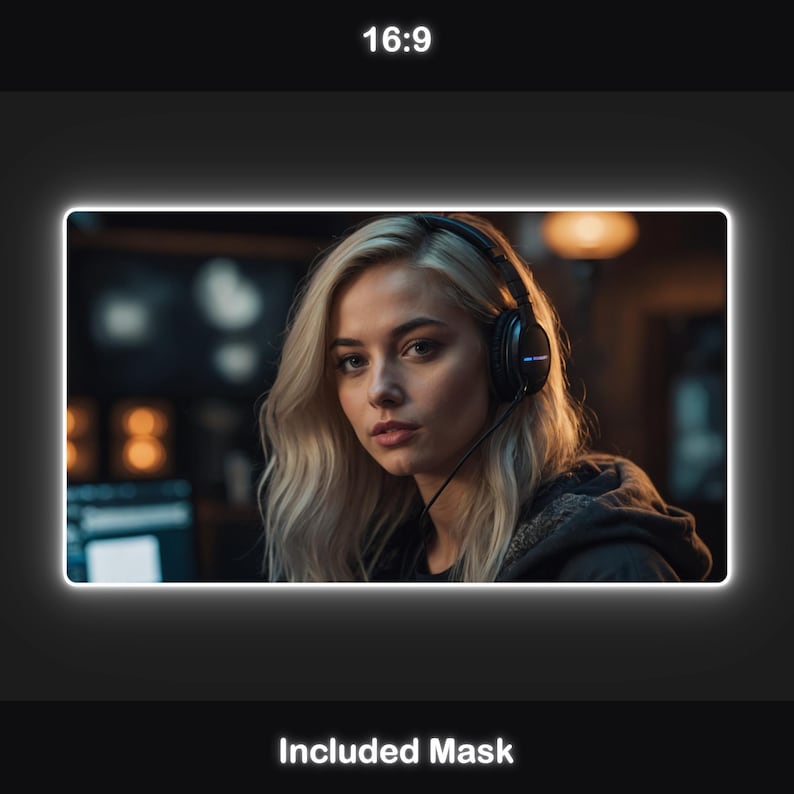 White neon camera overlay in a 16:9 aspect ratio, highlighted with a flickering white neon frame, adding a vibrant and modern look to live streaming visuals.