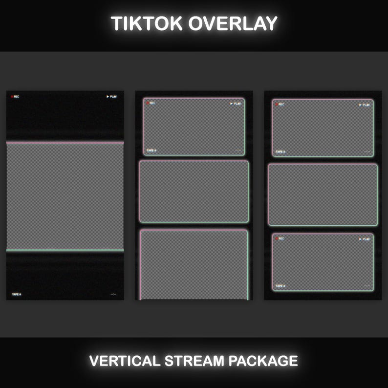 TikTok Live Overlay Pack, Vertical Pixelated Retro TV VHS Style with Glitch Text Screens, Animated Stream Layout for Mobile Streaming