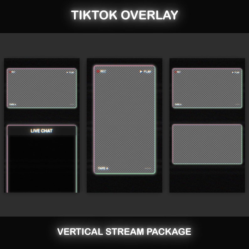 TikTok Live Overlay Pack, Vertical Pixelated Retro TV VHS Style with Glitch Text Screens, Animated Stream Layout for Mobile Streaming