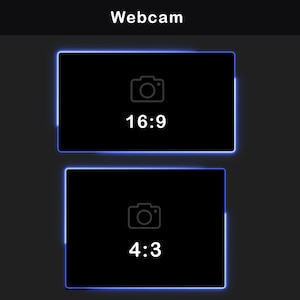May include: Two black rectangular buttons with a white outline. The top button has a camera icon and the text "16:9". The bottom button has a camera icon and the text "4:3".