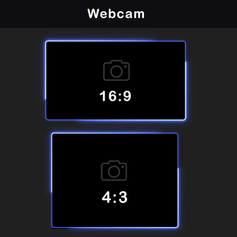 May include: Two black rectangular buttons with a white outline. The top button has a camera icon and the text "16:9". The bottom button has a camera icon and the text "4:3".