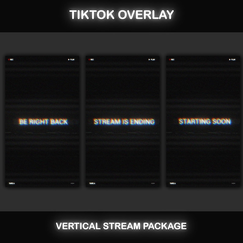 TikTok Live Overlay Pack, Vertical Pixelated Retro TV VHS Style with Glitch Text Screens, Animated Stream Layout for Mobile Streaming