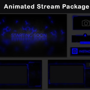 Twitch Overlay Package Dark Blue | Minimal Animated Stream Package | Alerts, Screens, Panels, Stinger, Chatbox | Dark Theme Stream Overlays