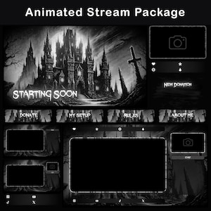 Pacote animado de sobreposição de Halloween Twitch, sobreposição de OBS de fluxo cinza escuro, pacote de layout de fluxo cinza preto, sobreposição assustadora de Vtuber, sobreposições góticas