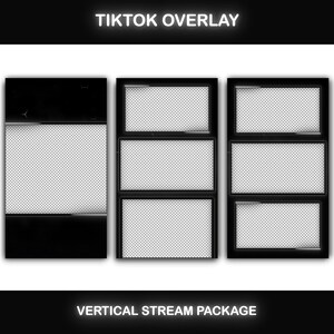 TikTok Overlay Animated Black & White Package, Vertical Streaming Overlay Pack, Stream Layout, Dark Overlay for TikTok Live