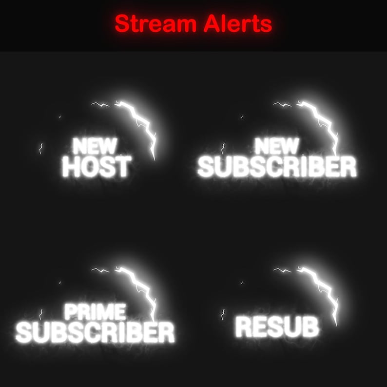 White Electric Animated Stream Alerts Pack for Twitch | 13x Lightning ...