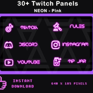 36 Twitch panels NEON PINK | neon panels for Twitch | Twitch profile panels | Glow | Simplistic | Streaming Panels