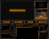 Animated Twitch Overlay Package, Minimalist Stream OBS Overlay for VTuber, Black & Orange Stream Layout Pack | Alerts, Panels, Webcam, Chat