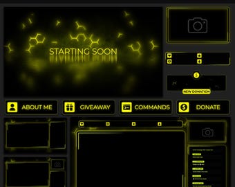 Yellow Twitch Overlay Package, Animated Stream Overlay for OBS and Streamlabs, Black and Yellow Pack, Chat Widget, Alerts, Webcam Frames