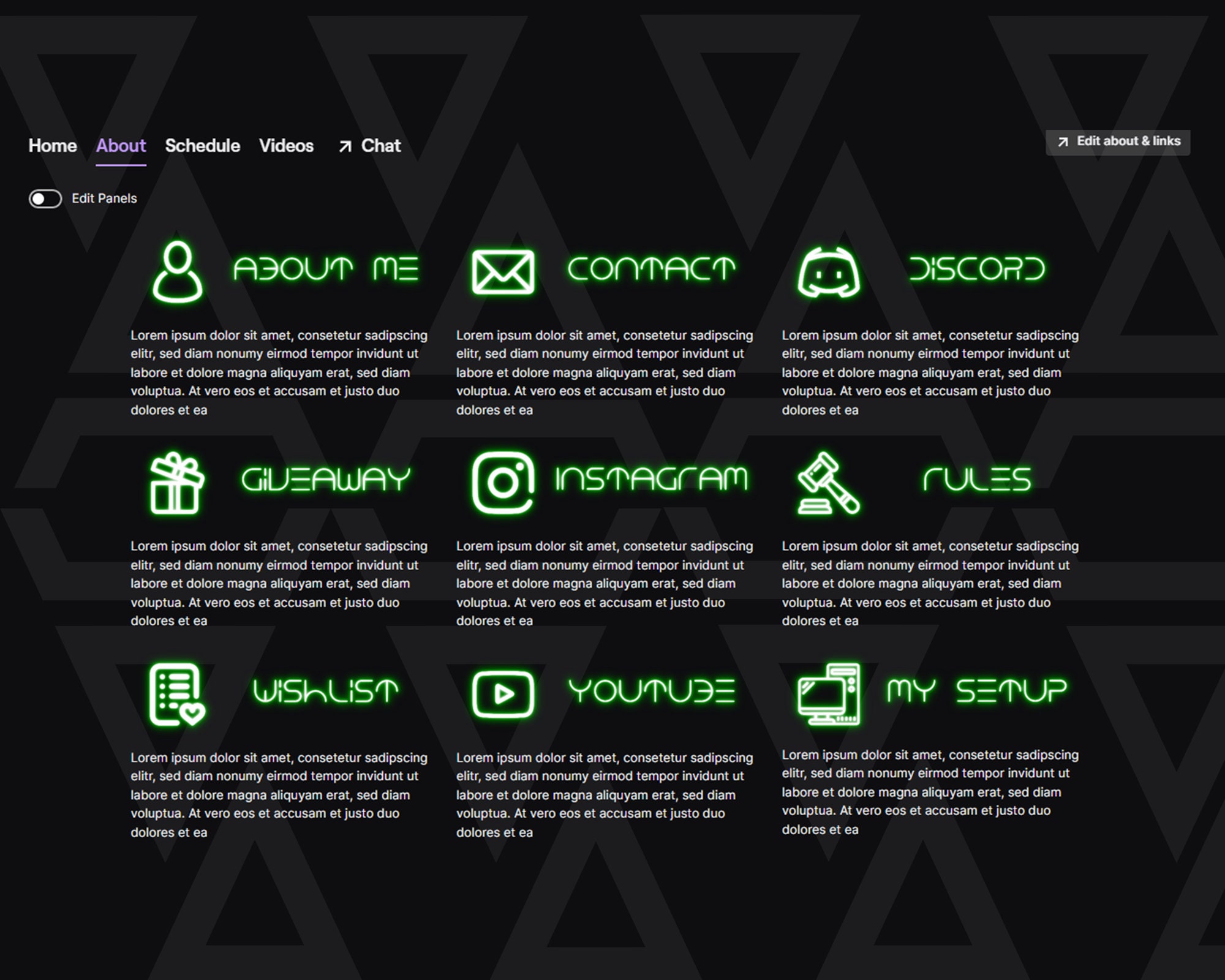 36 Twitch Panels NEON GREEN Neon Panels for Twitch Twitch Profile ...